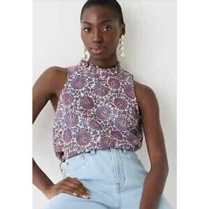 J.crew L purple linen floral Fleur Blouse